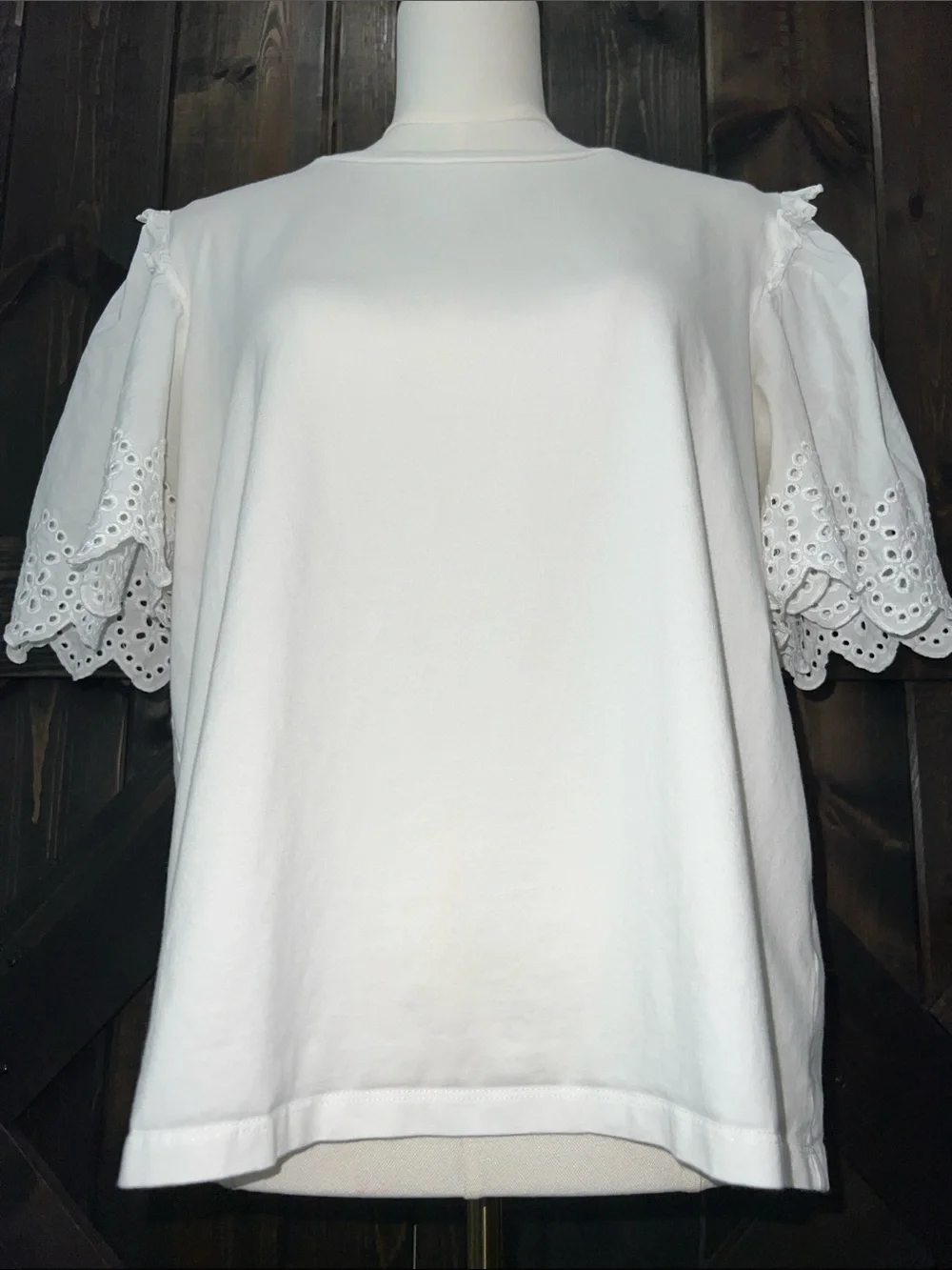 Tuckernuck Hyacinth House White Mollie Eyelet Top L Puff Sleeve Ruffles‎ Preppy